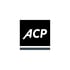 Schwarzes Quadrat mit weißem „ACP“-Logo und zwei horizontalen Streifen.