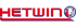 Roter Hetwin Schriftzug mit blauem Schatten und einem Kuhkopf-Logo in einem Kreis auf schwarzem Hintergrund.