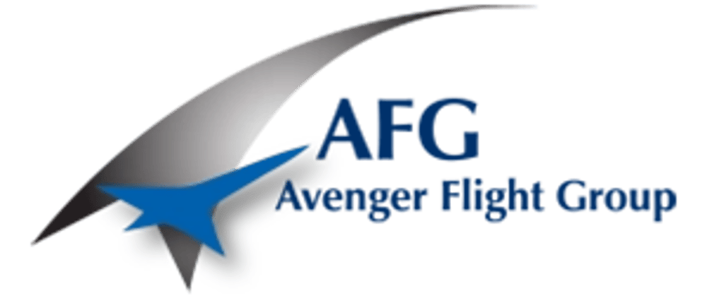 AFG Avenger Flight Group Logo mit stilisiertem grauen Flügel und blauem Stern.