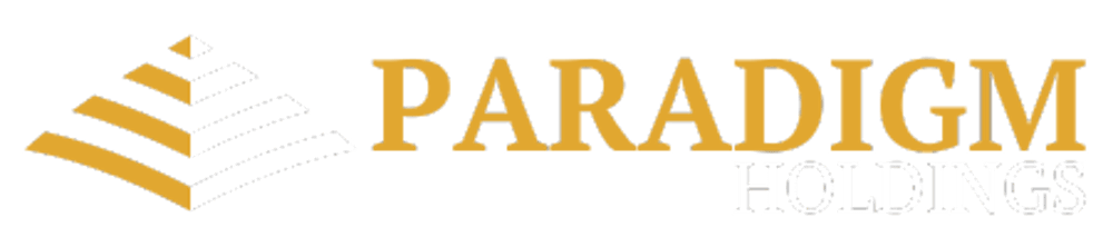 PARADIGM HOLDINGS logo with a stylized pyramid icon in gold and white on a dark green background.
