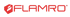 Roter Flamro-Schriftzug mit einem stilisierten Flammen-Symbol, das an eine Glühbirne erinnert.