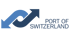 Blaues Logo mit zwei ineinandergreifenden Pfeilen, die „PORT OF SWITZERLAND“ umrahmen.