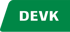 Grünes Rechteck mit abgerundeten Ecken und weißem Text "DEVK".