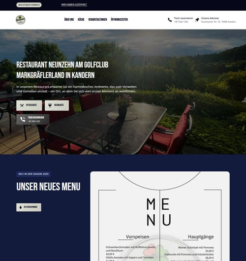 Webseite von Restaurant Neunzehn