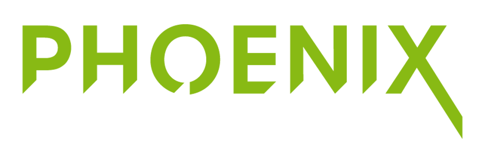 Grüner Phoenix-Schriftzug über dem weißen Slogan „more than fitness“ auf schwarzem Hintergrund.