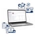 Laptop zeigt eine Software-Oberfläche mit Listen und Ordnern, umgeben von Icons für Wartung, Schulung und Sicherheit. Krisenstab-Software Notfall- und Krisenmanager (NKM®) - Krisenstab-Software Notfall- und Krisenmanager (NKM®).