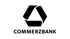 Logo der Commerzbank mit schwarzem Dreieck und dem Schriftzug "COMMERZBANK" darunter.