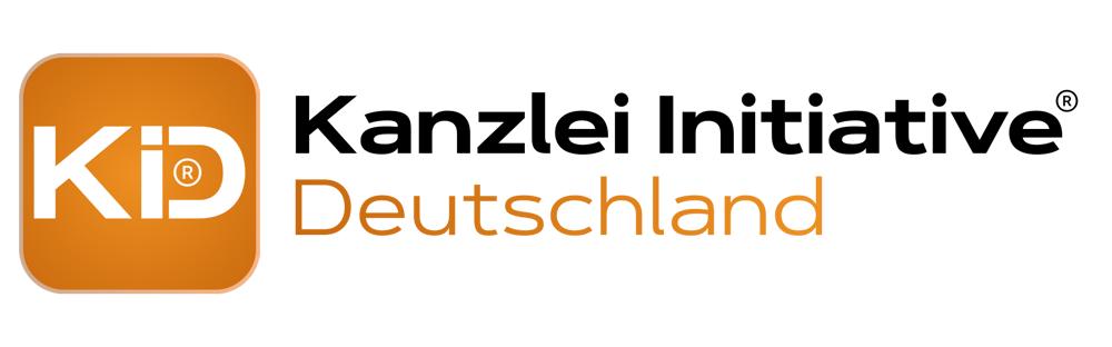 Logo mit orangefarbenem "KI" in einem abgerundeten Quadrat und dem Text "Kanzlei-Initiative® Deutschland".