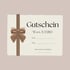 Beiger Geschenkgutschein mit brauner Schleife und den Texten "Gutschein", "Wert: X EURO", "Von:", "Für:" und "Dieser Gutschein ist gültig bis:".
