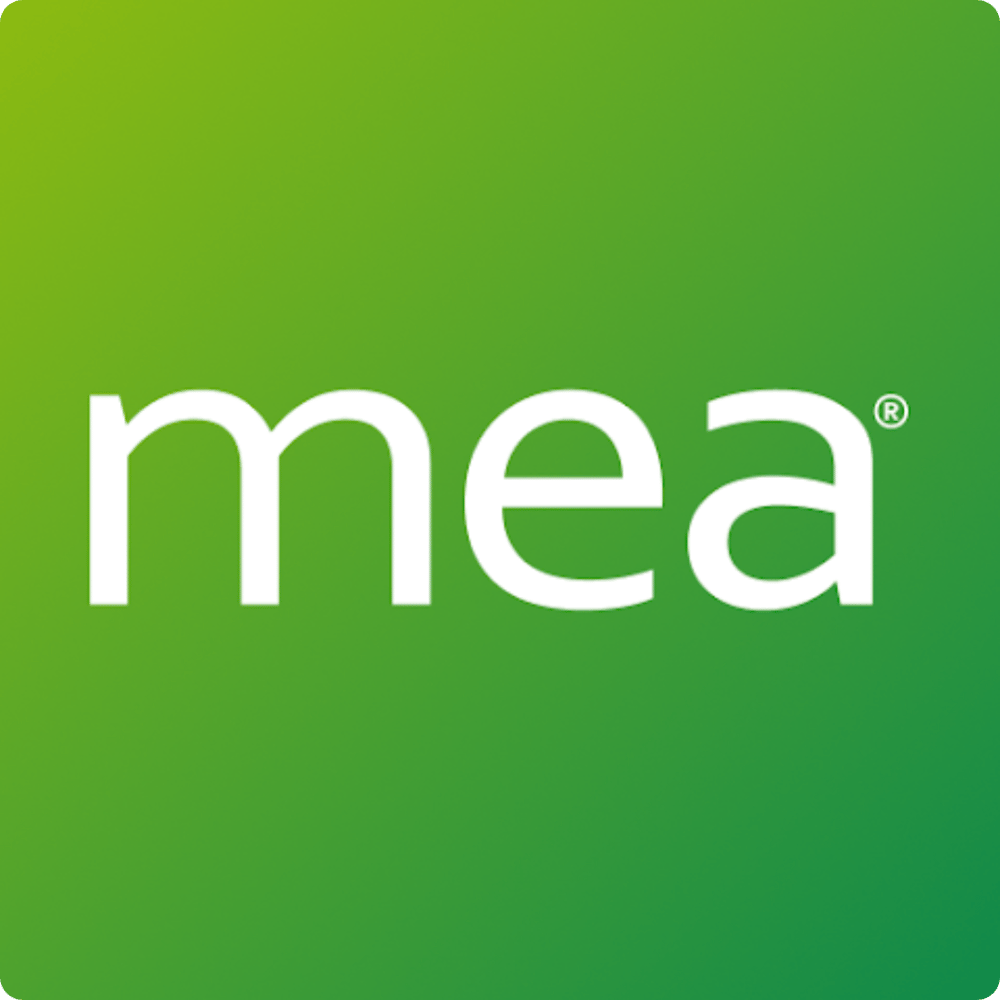 mea App Logo im grünen Quadrat mit weißem ‚mea‘ Schriftzug – offizielle App der Billroth Apotheke für digitale Rezept-Einlösung und Medikamentenbestellung.