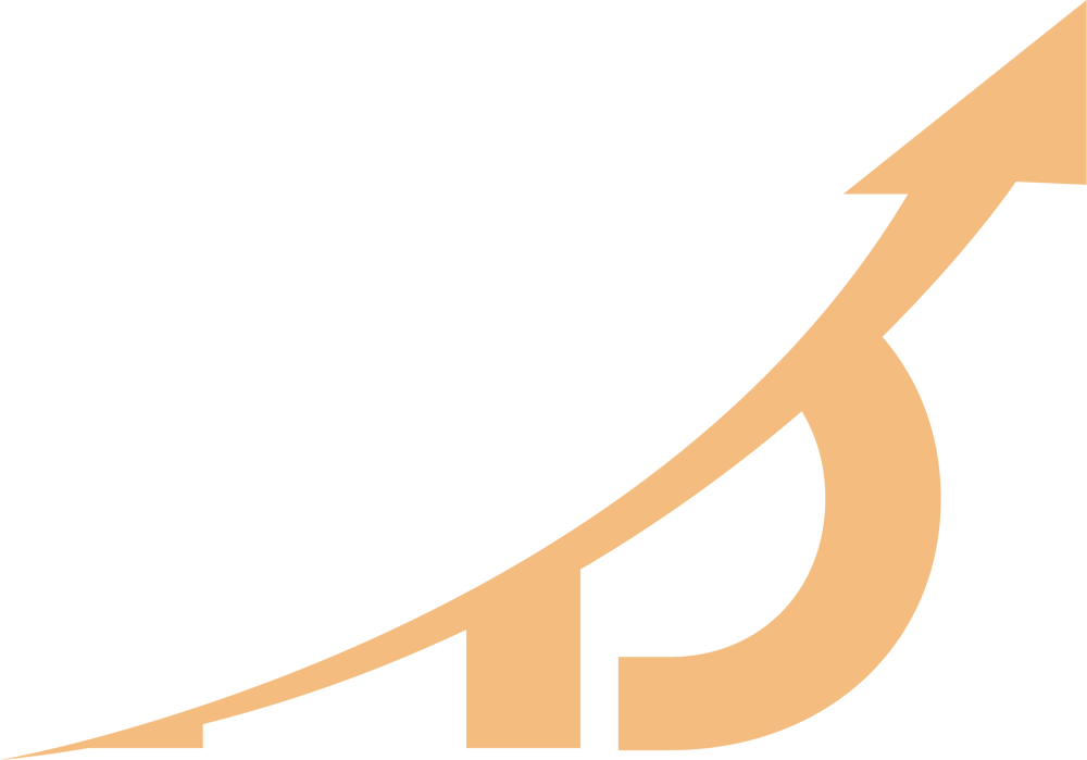Grünes Logo mit weißen Buchstaben "MD" und einem beigen, aufsteigenden Pfeil.