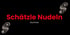 Logo von Schätzle Nudeln aus Buchholz mit roter Schrift auf schwarzem Hintergrund und zwei geschwungenen Symbolen.