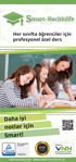 Smart-Nachhilfe Logo, zwei Schülerinnen lernen mit Lehrerin, Text: „Daha iyi notlar için Smart!", TÜV-Siegel, Mitglied VNN.