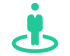 Türkisfarbenes Symbol einer Person, die auf einem Kreis steht, vor einem dunkelgrünen Hintergrund.