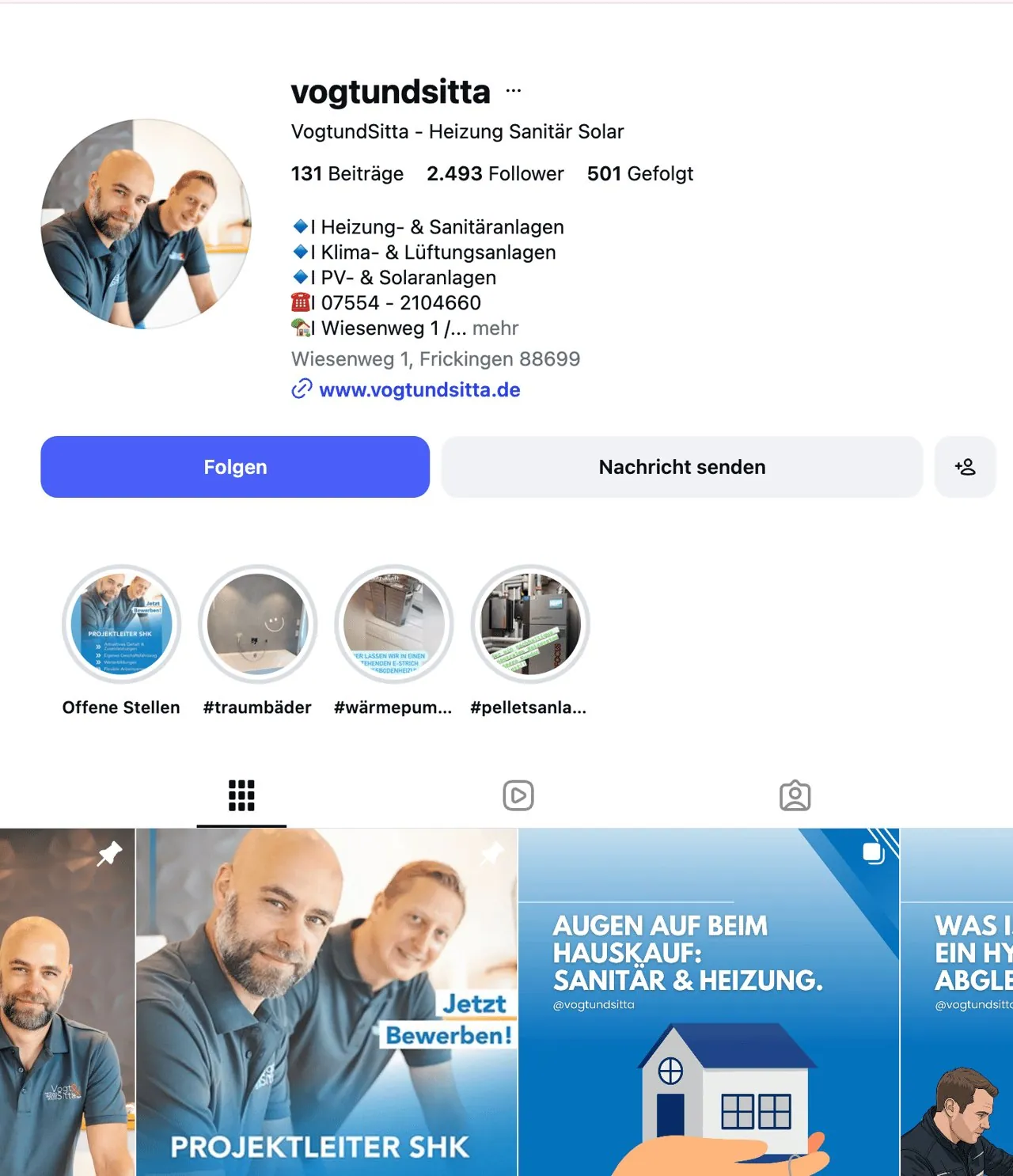 Instagram-Profil von Vogt und Sitta