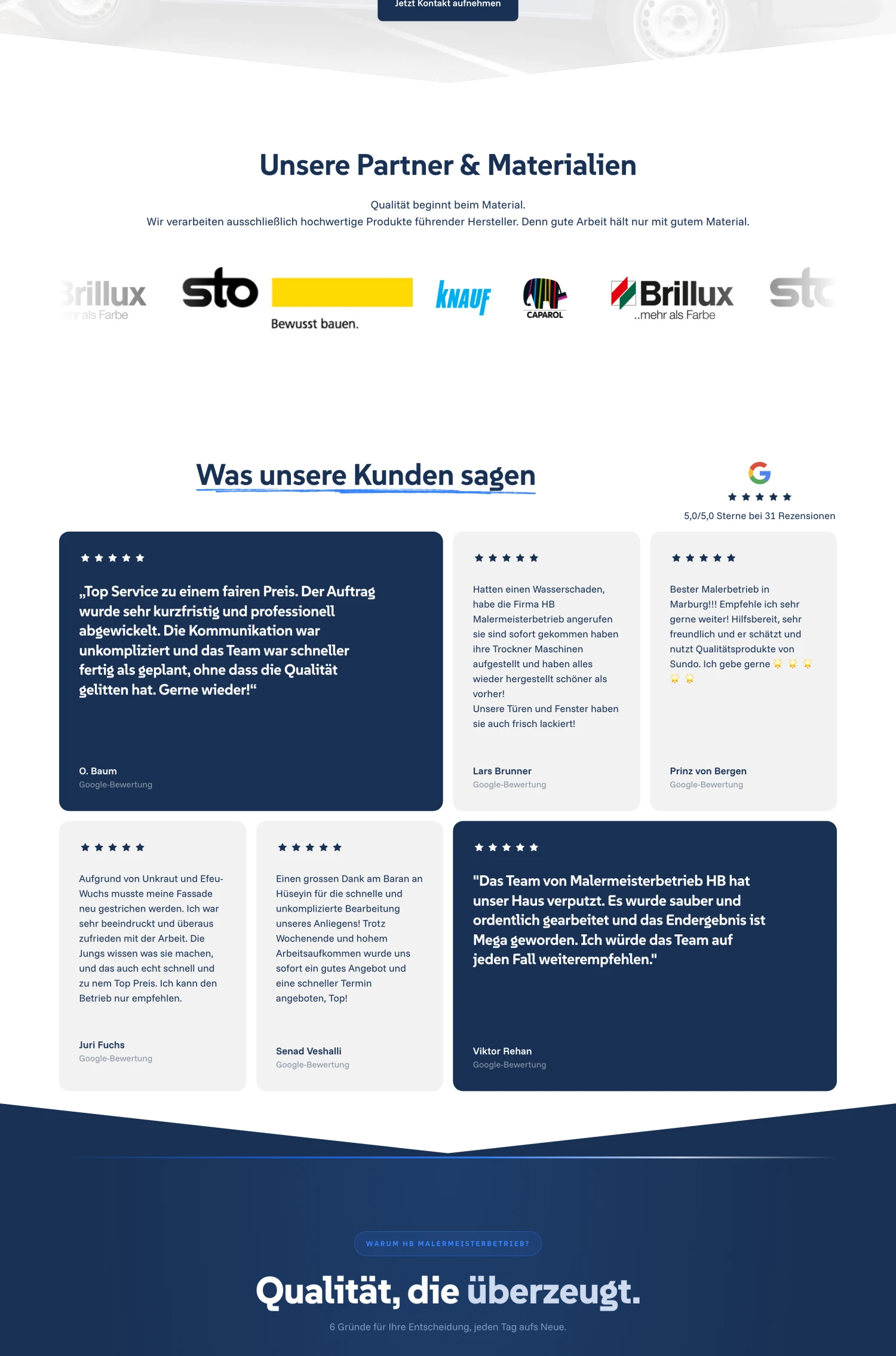 HB Malermeisterbetrieb Partner und Kundenbewertungen auf der Website
