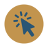 Blauer Mauszeiger-Cursor mit Klick-Symbol in einem ockerfarbenen Kreis auf schwarzem Hintergrund.
