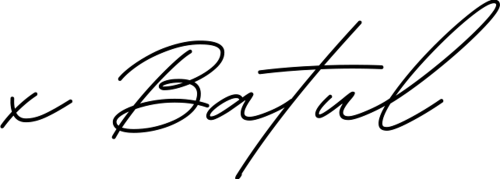 Unterschrift in schwarzer Schreibschrift, "x Batul" 