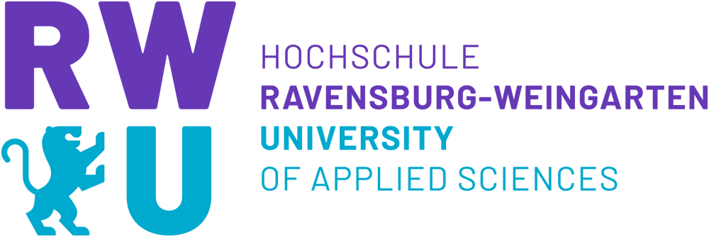 RWU-Logo mit Text "Hochschule Ravensburg-Weingarten University of Applied Sciences".