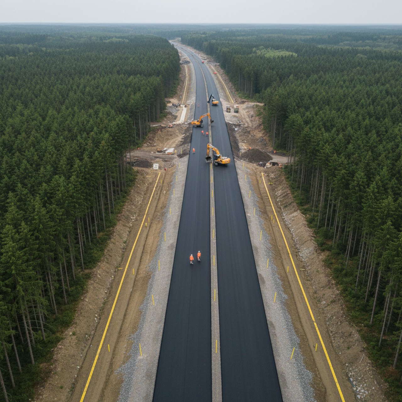 Drohnenaufnahme einer Autobahntrasse im Bau