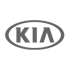 Graues Kia-Logo auf dunkelgrünem Hintergrund.