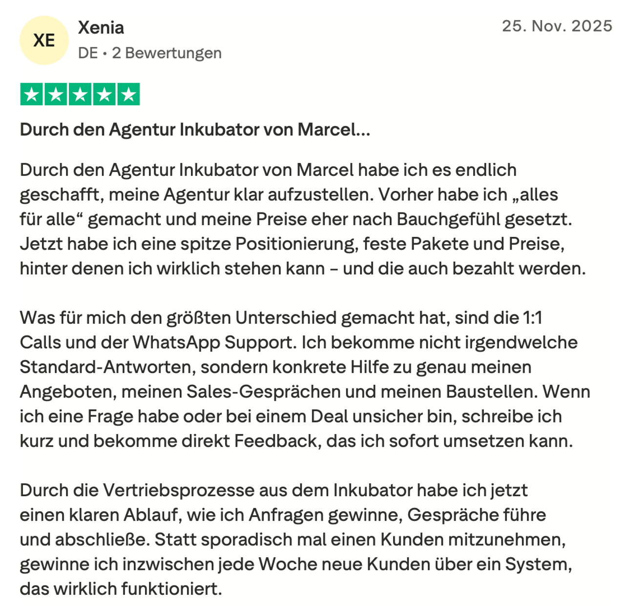 Trustpilot-Rezension von Xenia