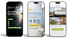Drei Smartphones zeigen mobile Landingpages für PV-Anlagen-Reinigung, Immobilien und Wohnungsverkauf auf schwarzem Grund.