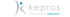 Logo von Kepros Physical Therapy & Performance: grauer "K"-Umriss mit blauem Punkt, "kepros" in Grau, "Physical Therapy & Performance" in Grau und Blau.