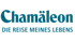 Chamaeleon: DIE REISE MEINES LEBENS, blauer Text auf dunkelgrünem Hintergrund.