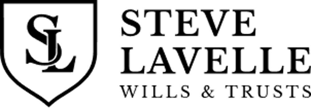 Shield with stylized "SL" and text: STEVE LAVELLE WILLS & TRUSTS.