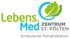 Lebens.Med Zentrum St. Pölten Logo, Ambulante Rehabilitation mit grünem Blatt und blauem C.