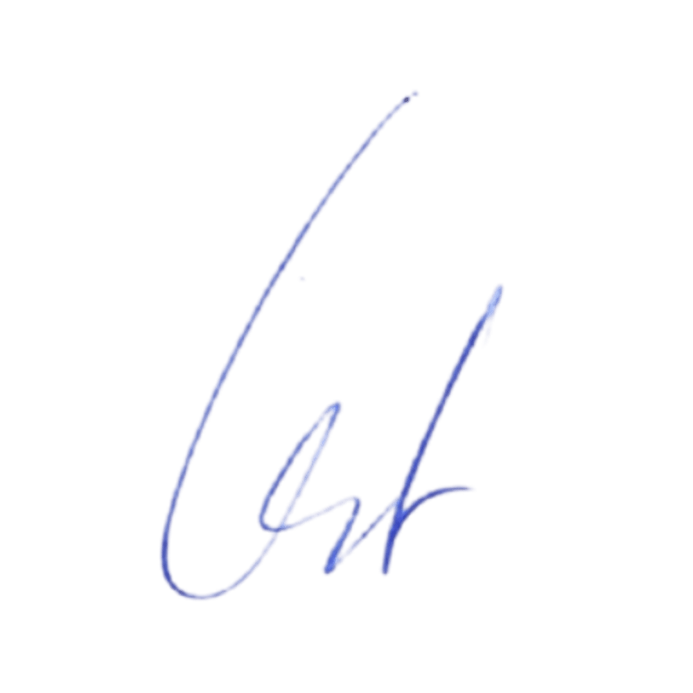 Blaue Unterschrift auf weissem Hintergrund von Uwe Störmer