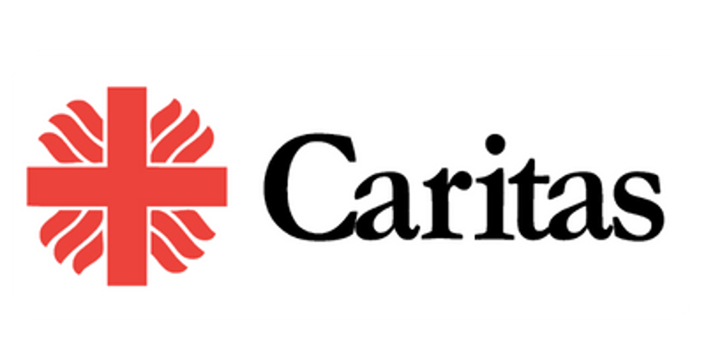 Rotes Caritas-Logo mit Kreuzsymbol und Schriftzug "Caritas" auf weißem Hintergrund.