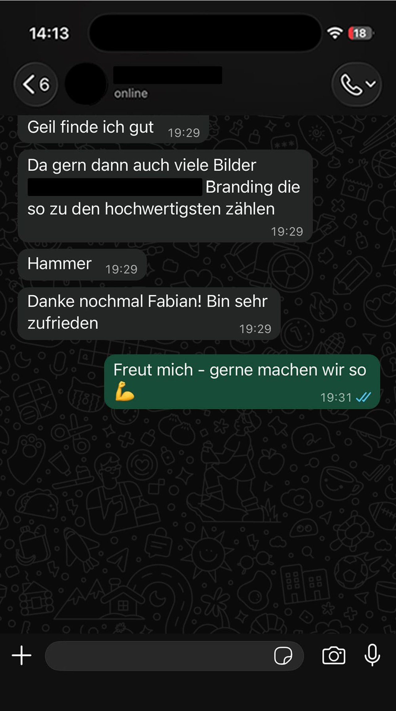 WhatsApp-Nachricht eines Kunden