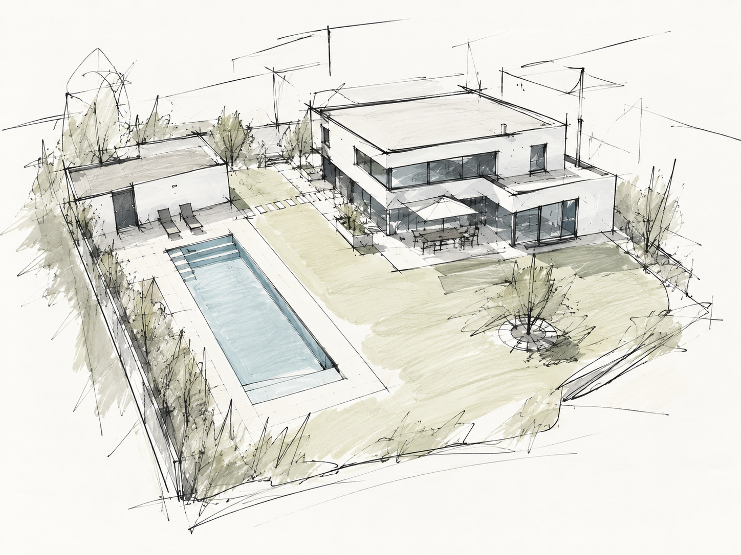 Konzeptskizze für Pool und Gartengestaltung – Poolbau Hirsch, Poolbau Stuttgart