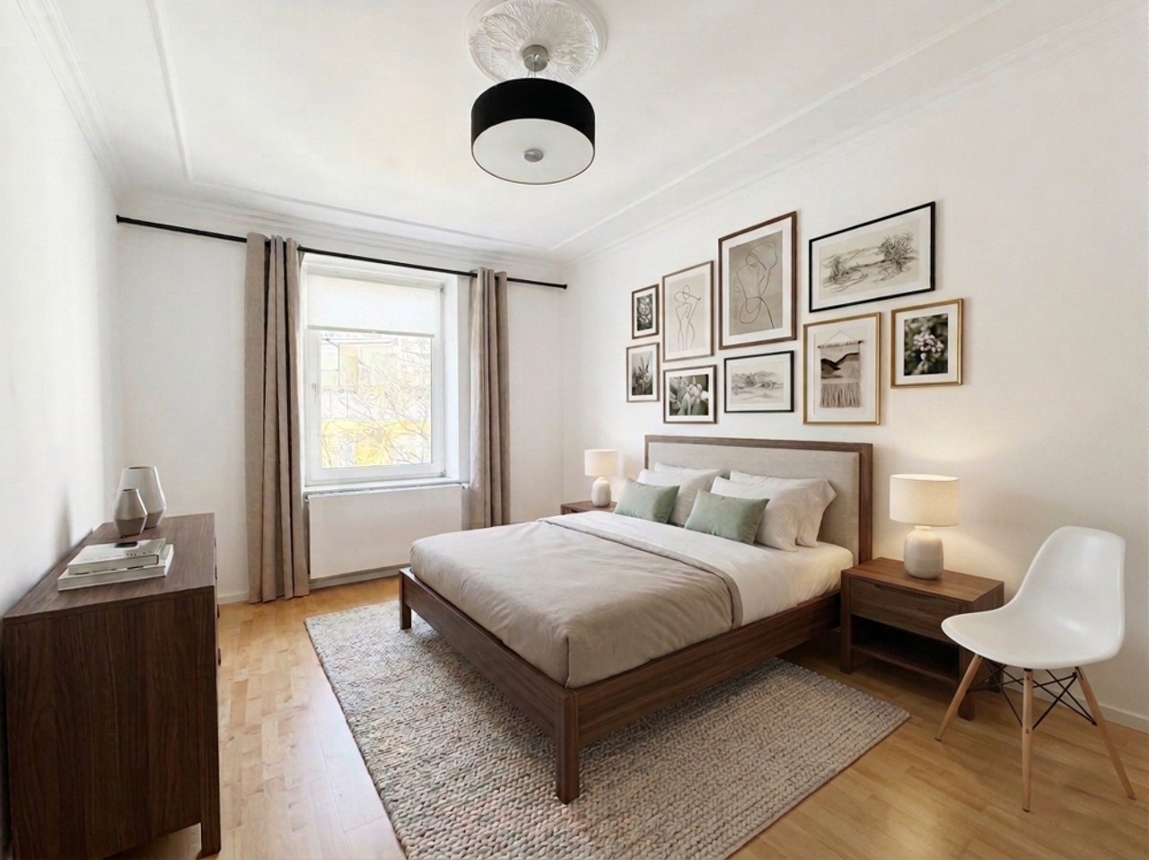Schlafzimmer zur Hofseite (KI-Staging)