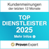 Auszeichnung "TOP DIENSTLEISTER 2025" von Proven Expert, basierend auf Kundenmeinungen der letzten 12 Monate.
