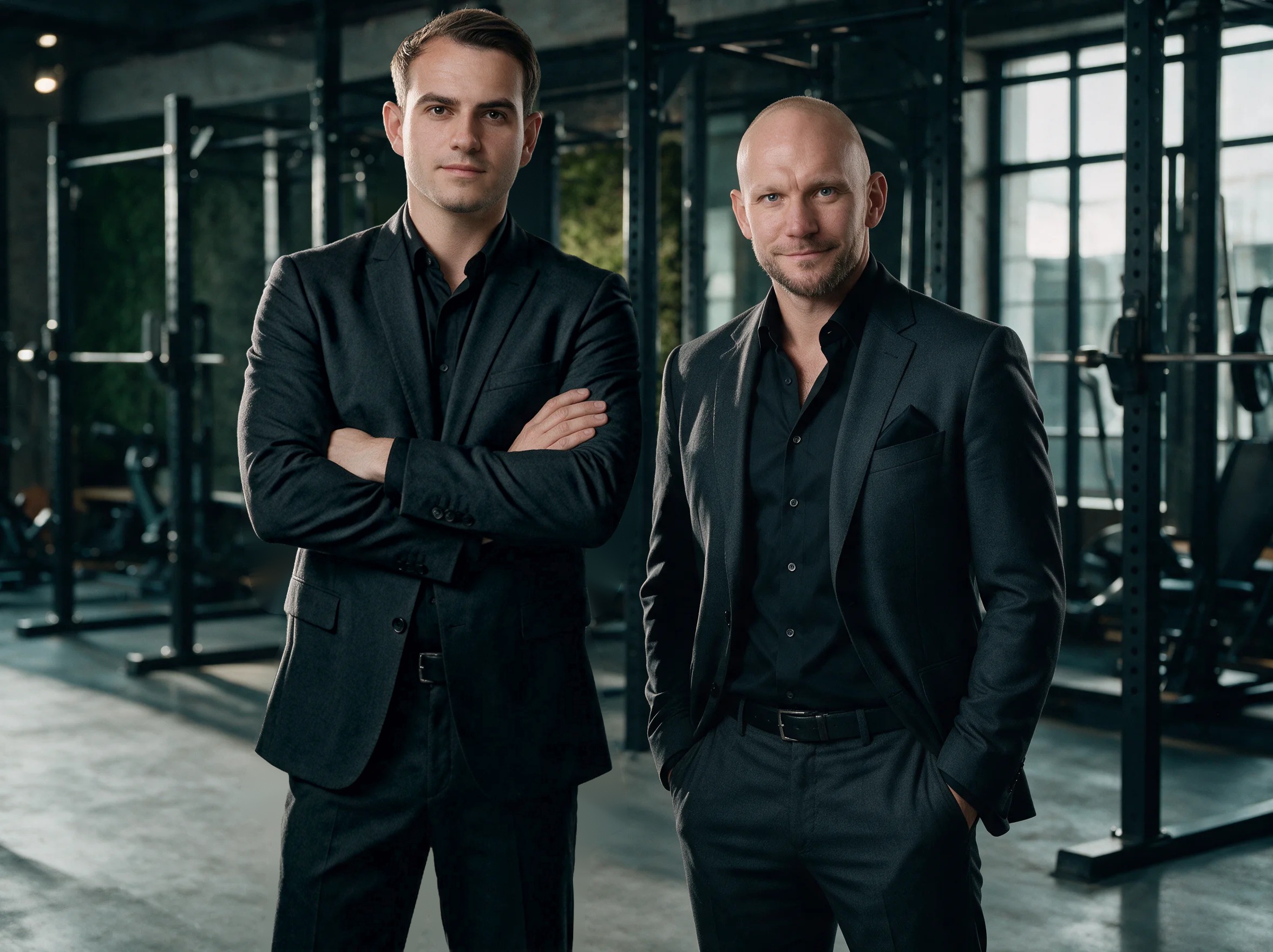 Die Steuerberater Marvin Schöllhammer und Anton Lechner in einem Fitnessstudio