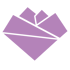Ein violettes Herz im Origami-Stil mit schwarzen Konturlinien auf schwarzem Hintergrund.