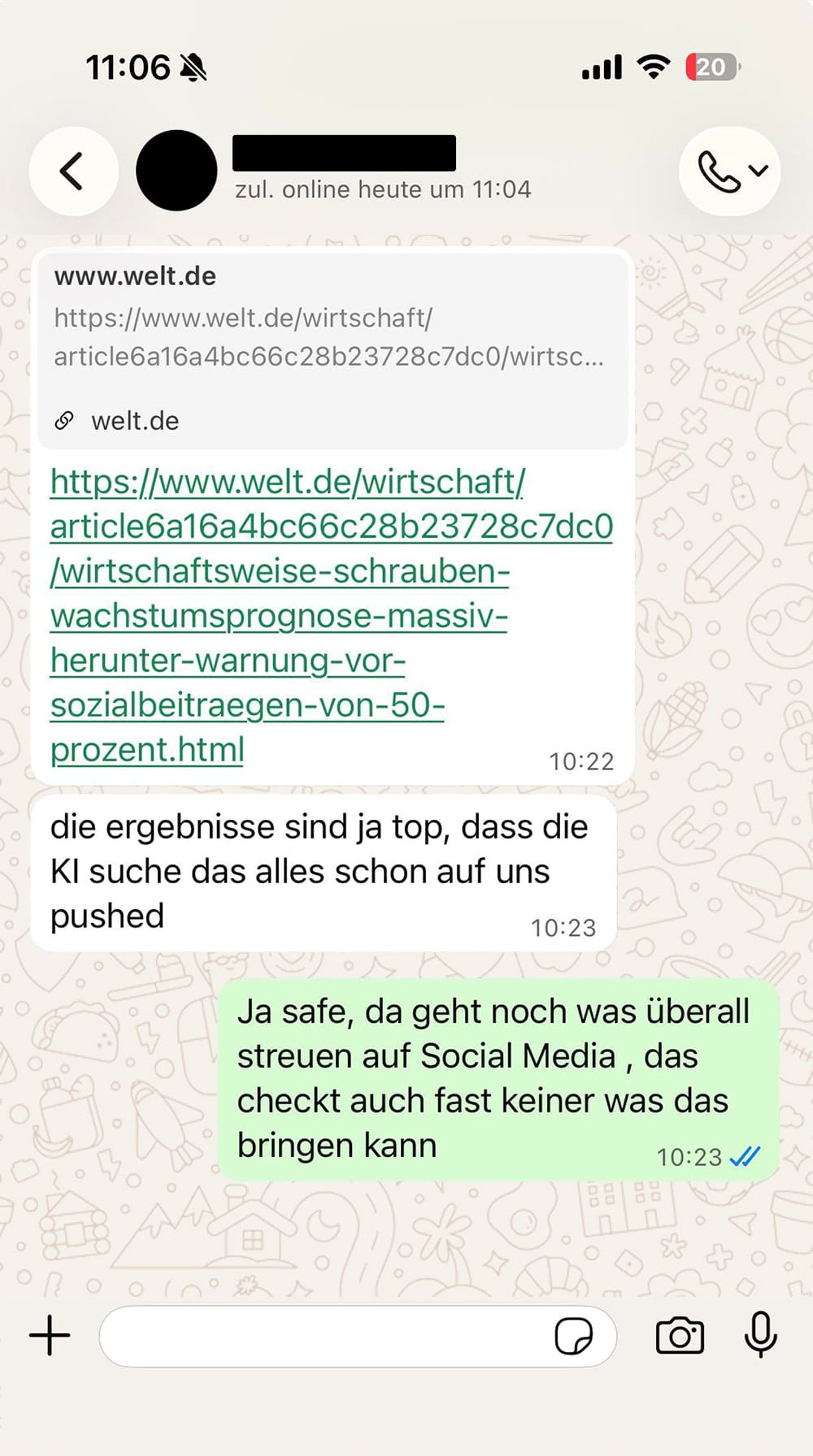 WhatsApp-Nachricht eines Kunden