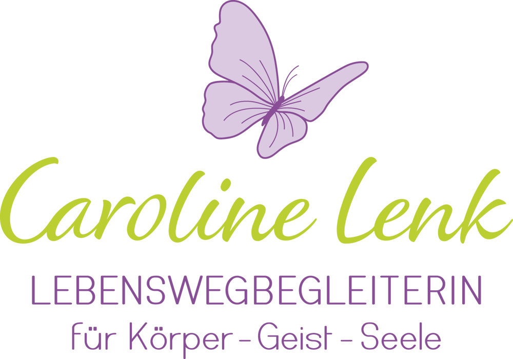 Logo von Caroline Lenk, Lebenswegbegleiterin für Körper - Geist - Seele, mit einem lilafarbenen Schmetterling.
