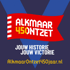 Alkmaar 450 Ontzet logo on a red banner with text Jouw Historie Jouw Victorie and AlkmaarOntzet450jaar.nl.