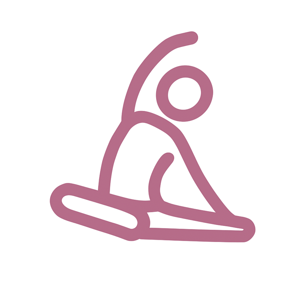 Stilisierte Person in sitzender Yoga-Pose mit zur Seite gestrecktem Arm.