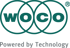 Woco-Logo: Grüner Text "woco" in drei Kreisen, darunter "Powered by Technology".