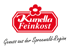 Rotes, blumenförmiges Logo mit weißem Text "Kunella Feinkost" und darunter "Genuss aus der Spreewald-Region".