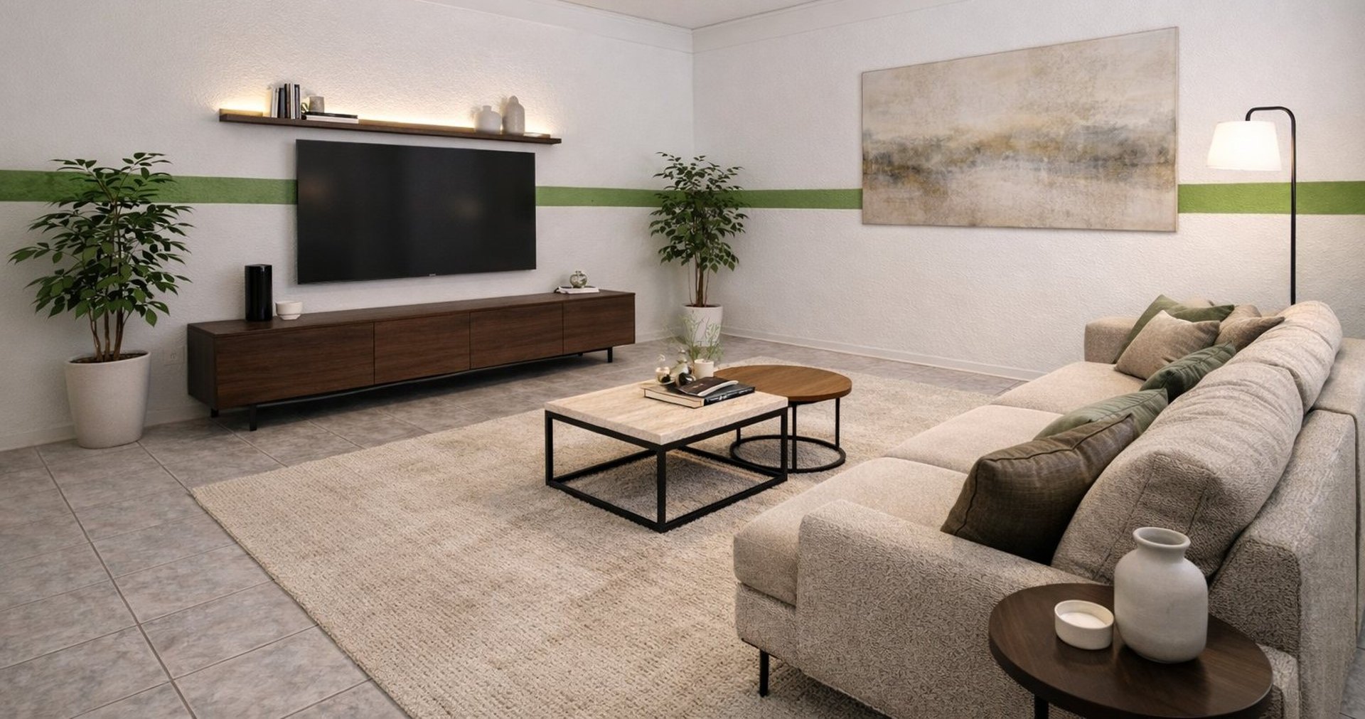 Virtuell eingerichtetes Wohnzimmer aus einem Verkauf von FeSt Immobilien in Staßfurt