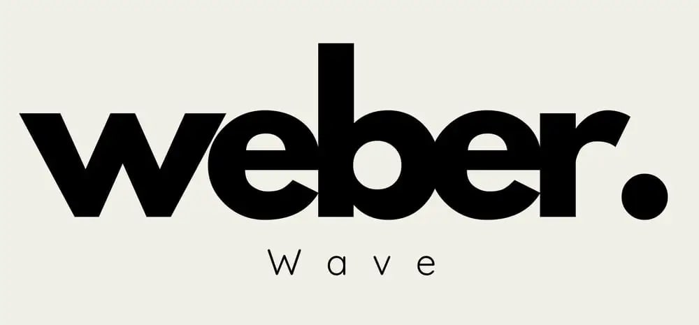 Schwarzer Text "weber." mit "wave" darunter auf beigem Hintergrund.