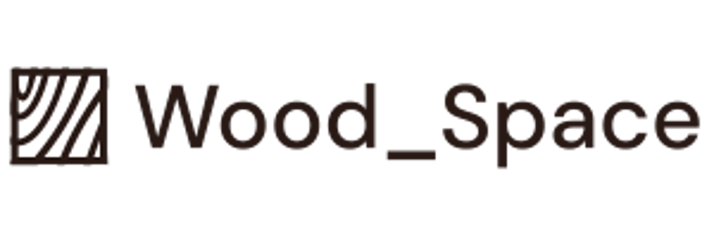 Logo Wood_Space mit einem Quadrat, das Holzmaserung darstellt, neben dem Text "Wood_Space".