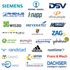 Logos von Siemens, DSV, Kühne+Nagel, Rhenus Logistics, Knapp, Office People, Wisag, Meykratec, Merima, Sovereign, Porsche, ZAG, Paracelsus, Euregio, Brenning, Yakabuna, Randstad, Adidas, Runtime, Cavio, Kötter Services, Franz & Wach, Start, WalterFachkraft, Dachser.