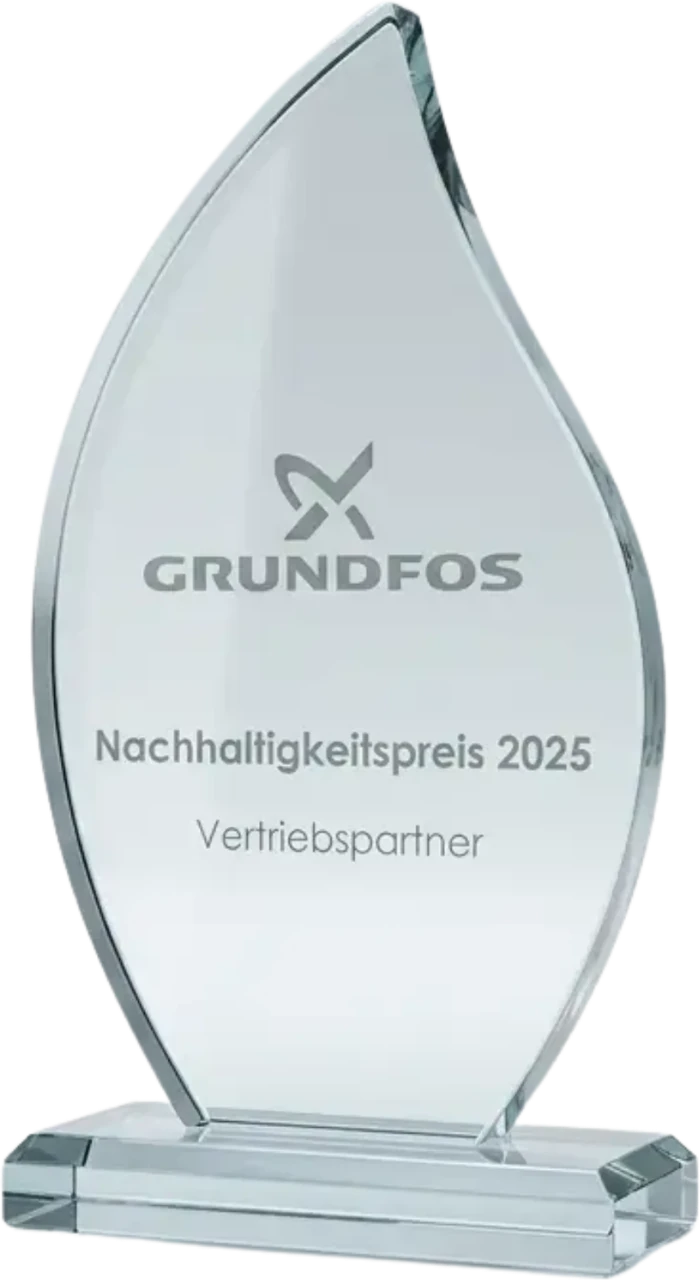 Glaspokal Grundfos Nachhaltigkeitspreis 2025 für Vertriebspartner